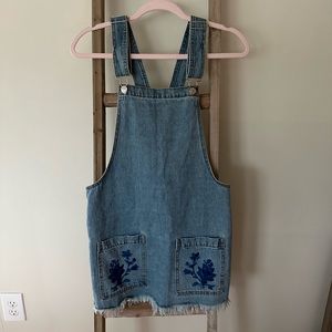 Forever 21 Embroidered Floral Denim Overalls